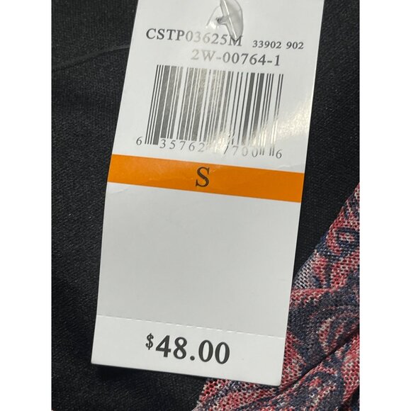 Sleeveless Black & Red Patterned Cowl Neck RuchedTop By Cable & Gauge Womens S - Picture 7 of 10